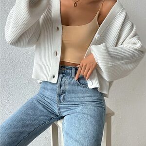 Women's White Cardigan Sweater